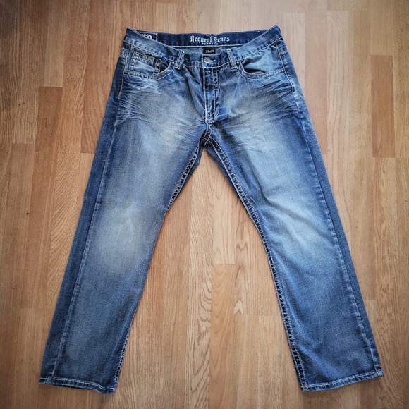 Request Other - Request Jeans Mens Pants Blue Faded Wash‎ Denim Straight Five Pocket 38x30